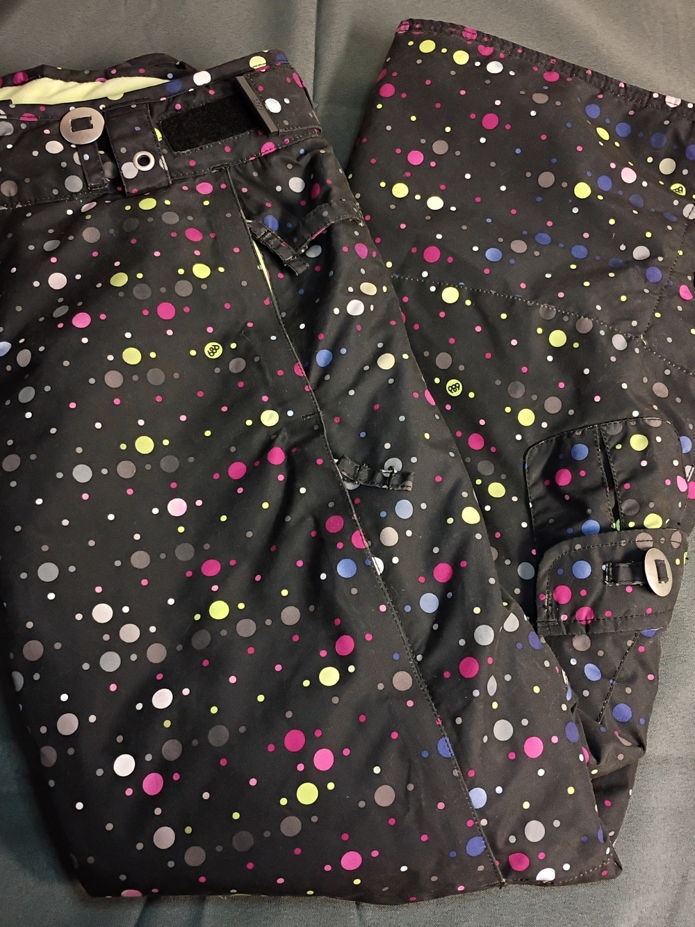 686 Y2k Rare Vintage Women's Black Snow Joggers with Multicolor Dot Print